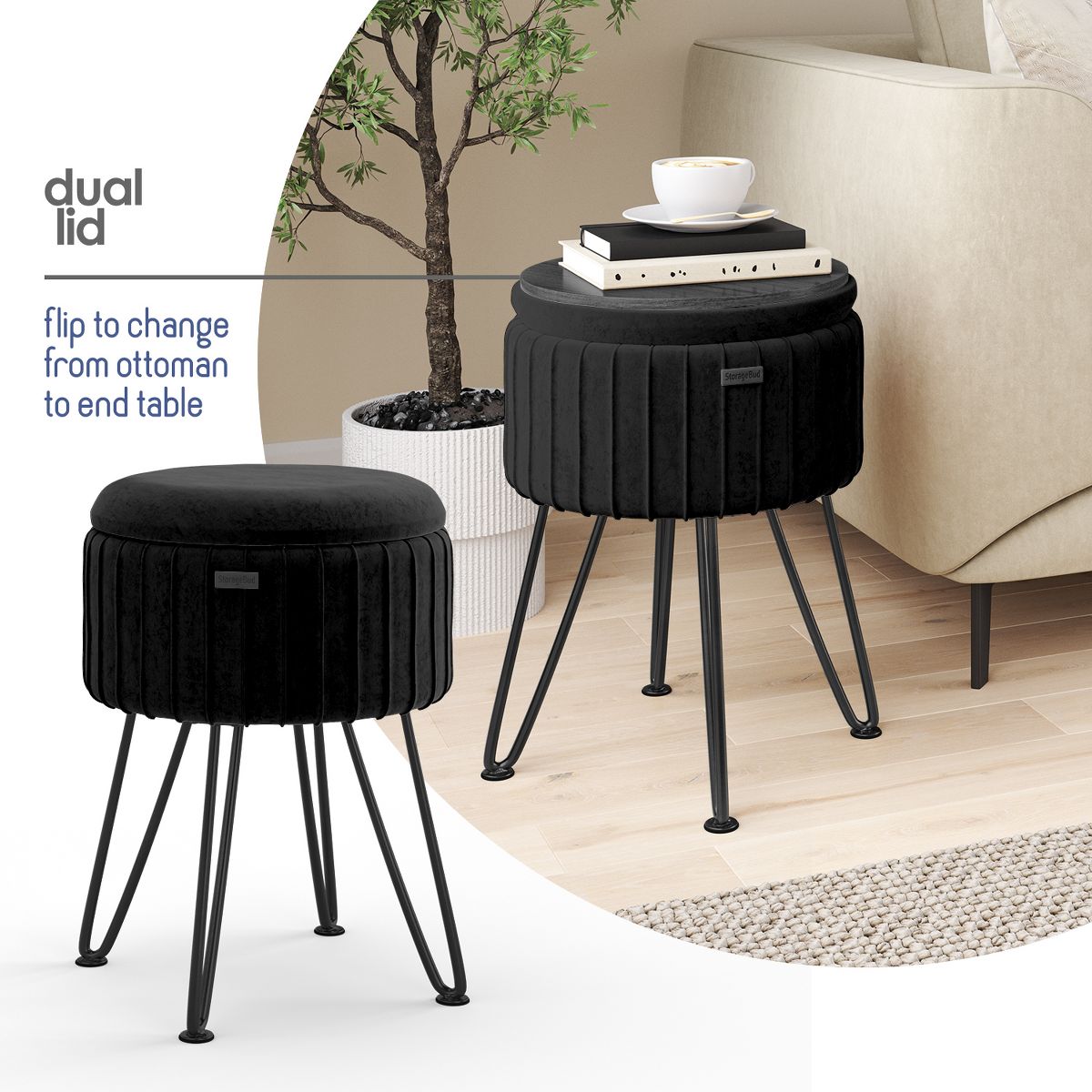 Pleated Velvet Storage Ottoman