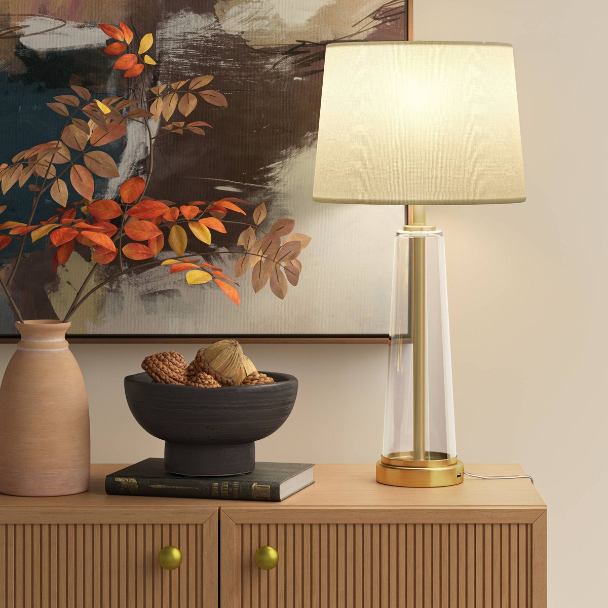 Tapered Fillable Table Lamp with USB Clear