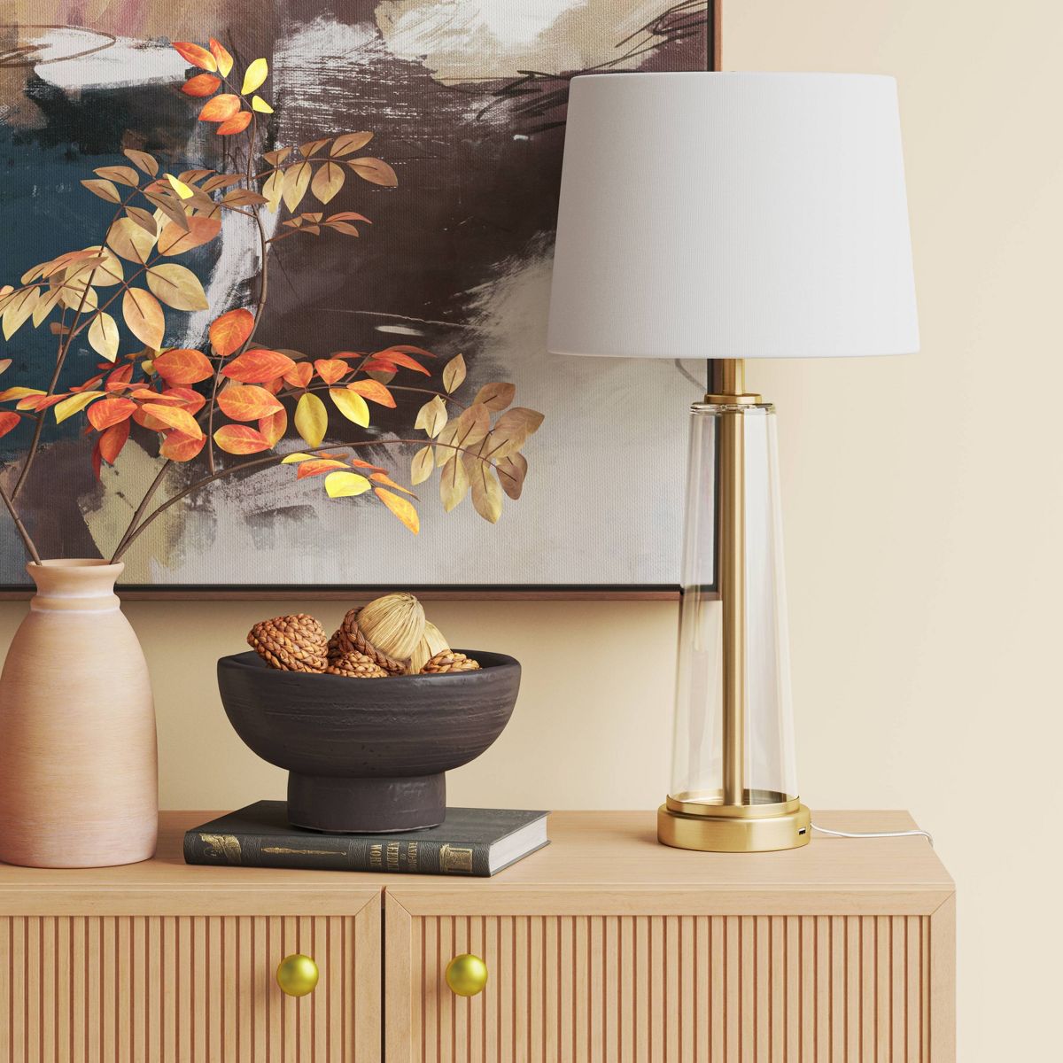 Tapered Fillable Table Lamp with USB Clear